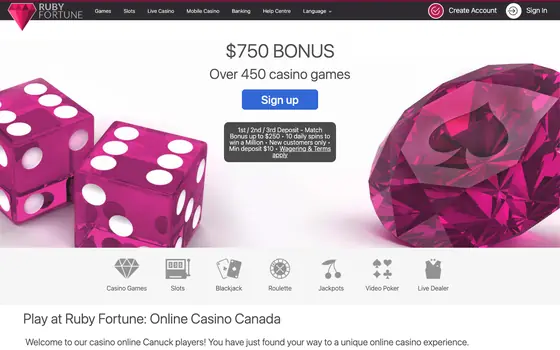 Ruby Fortune casino lobby screenshot